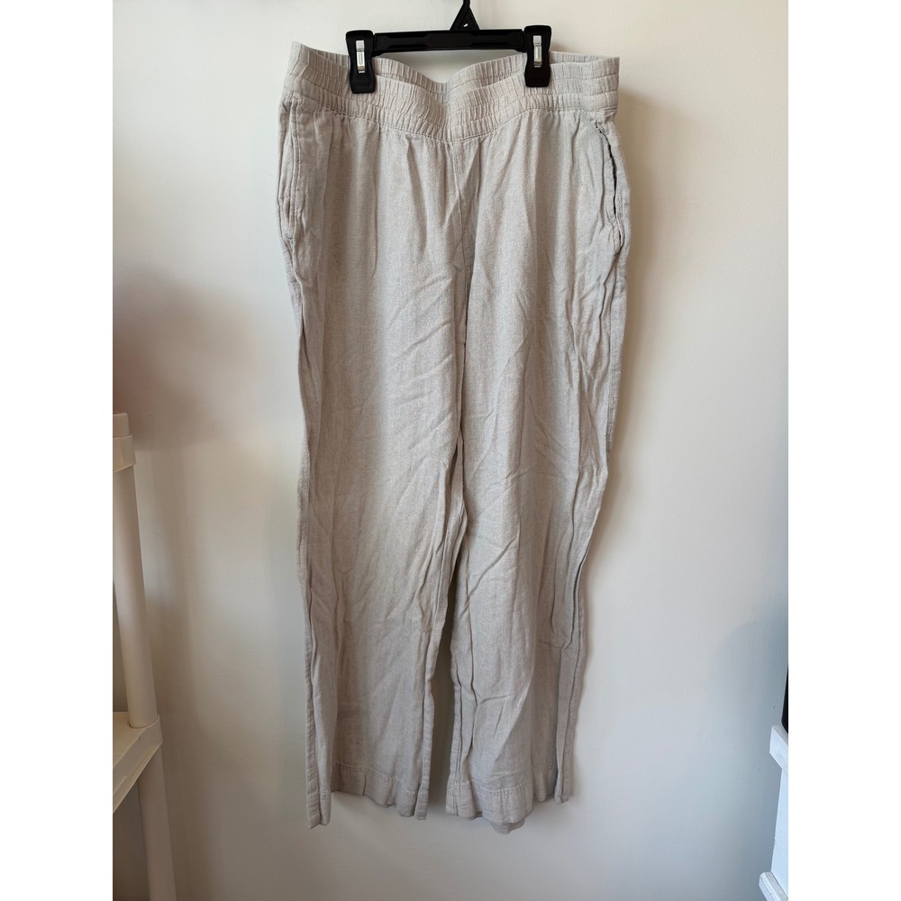 Old Navy Linen Blend Wide Leg Pants High Rise Oatmeal Beige XL Tall Smocked